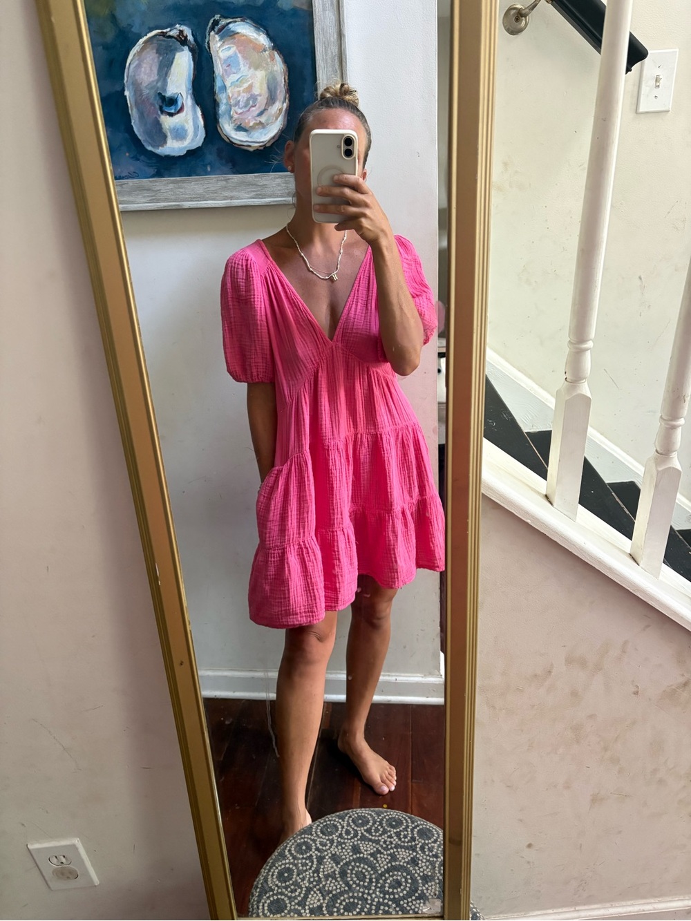 XiRENA Hot Pink Textured Gauze Tiered Dress